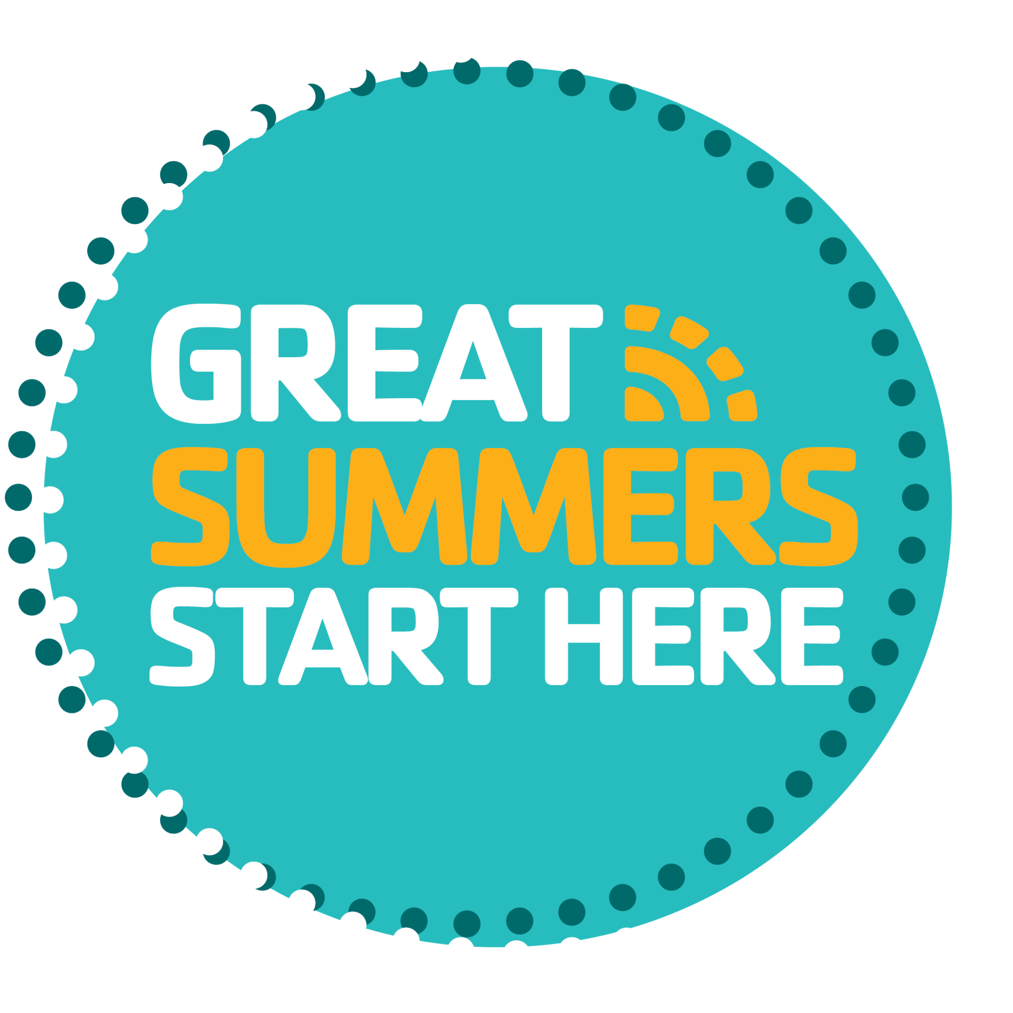 This image features a circular design with a vibrant teal background.